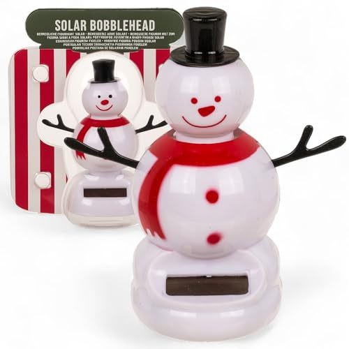 MIJOMA Solarbetriebene Wackelfigur - Bewegliche Figur mit Solarzelle, Kunststoff, 10 cm hoch, Keine Batterien notwendig, Für Fensterbretter, Autos & sonnige Plätze (Schneemann weiß)