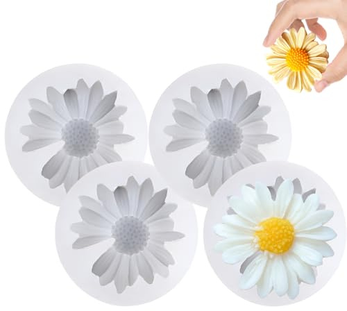 4 Pièces Moule en Silicone Marguerite Fleur, 6,9 x 1,8 cm Moule en Silicone en Forme de Marguerite, 3D Moules à Bougies en Forme de Marguerites, Moules Bougies Fleurs, pour Gâteau, Savon Artisanal