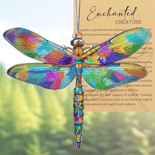 Dragonfly Gifts for Women, Dragonflies Decor Suncatcher Effect, Dragon Fly Stained Glass Effect, Dragonfly Ornaments for Christmas Tree Decorations, Birthday Gift for Mom (Summer Parade)