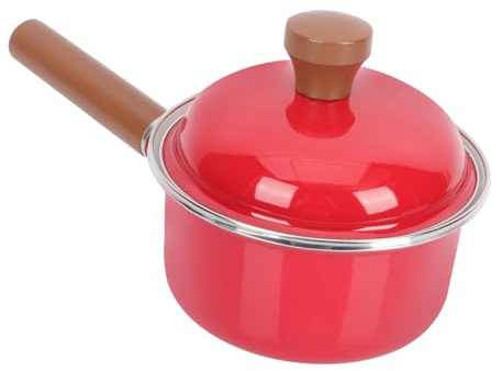 GRIRIW Olla Esmaltada De Leche Mango Cacerola Gruesa y Redonda Para Sopa Leche y Comida De Compatible Con Cocina De Gas Inducción Color Rojo