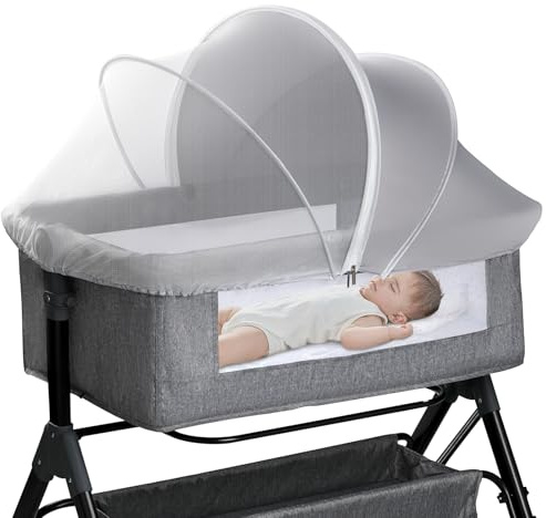 WANRU Bassinet Cover for Cats - Blackout Breathable Mosquito Net for Baby Bedside Sleepers & Travel Cribs, 2-Way Zipper Bug Canopy Tent to Block Light & Keep Cats Out (Gray-Small)