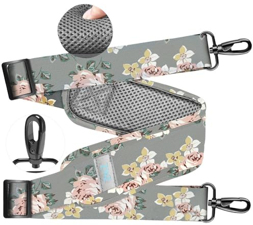 ZINZ Ultra Tjock axelrem,med fast pad 76 universal väskrem,med andningsbar kudde och dubbla balanserade justerbara spännen,för bärbar datorväska Messenger Bag Crossbody etc,Grå blommor
