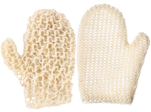 Ciieeo Body Exfoliating Gloves Soft and Non-scratch Skin Scrubbing Mittens Made of Whole Sisal Hemp 2pcs for Bathing and Skin Cleaning, Suitable for Unisex Adults