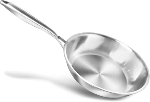 HOUSLUX Stainless Steel Frying Pan Uncoated Diameter Stainless Steel for Induction Professional Frying Pan (28CM)