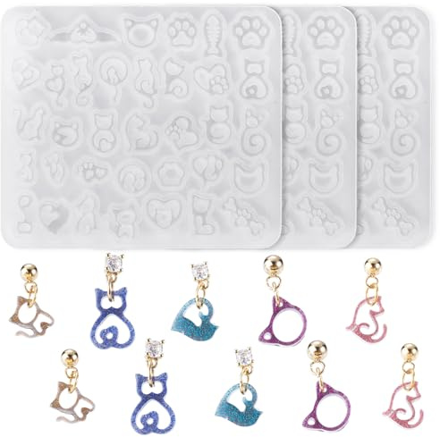 Craftora 3 moldes de silicona para gatos, diseño de huellas de animales y mascotas, moldes de resina para aretes huecos para hacer joyas, llaveros y manualidades