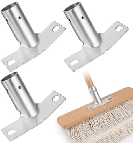 Angoily 3Pcs Metal Broom Handle Bracket - Heavy Duty Brush Connector | Robust metal replacement fittings, secure screw fixings for indoor outdoor push brooms, stable pole mounts, 3 pack value