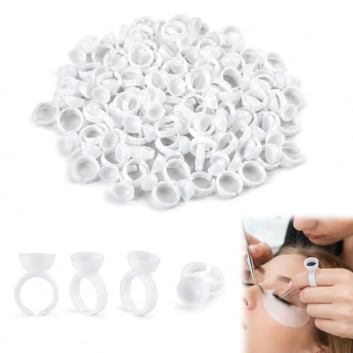 100 Anillos Desechables para Pegamento de Pestañas Postizas, Anillos Blancos Pequeños como Soporte de Cola, Porta Pegamento Desechable para Extensiones de Pestañas, herramienta de belleza, tatuajes