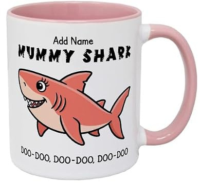 Personalised Mummy Shark Mug - Mum Mug from Children - Funny Ceramic Coffee Mug for Mother’s Day - 11oz White Mug - UK Handmade Gift