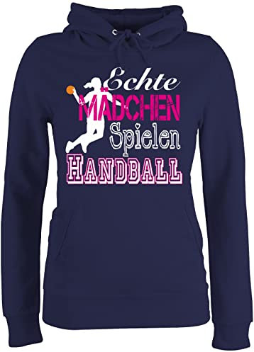 Pullover Damen Hoodie Frauen - EM 2026 Trikot Ersatz - Echte Mädchen spielen Handball I - XS - Navy Blau - handballer habdball hoddis hanball hand ball pulis halbball handballerin hoodies handball.