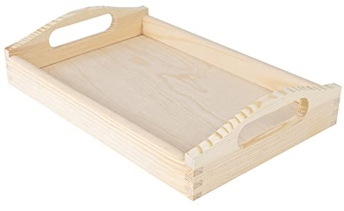 Creative Deco Klein Serviertablett Tablett Holz mit Griff 30 x 20 x 6,3 cm | Unbehandelt Holztablett Perfekt zum Servieren, Dekorieren, Küche und Frühstück