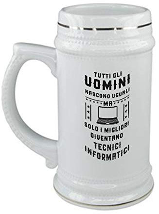 bubbleshirt Boccale da birra in ceramica Compleanno - tutti gli uomini nascono uguali ma solo i migliori diventano tecnici informatici - in ceramica - capienza 50 cl - idea regalo