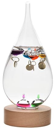 Widdop Tear Drop Design Galileo thermometer On Wood Stand