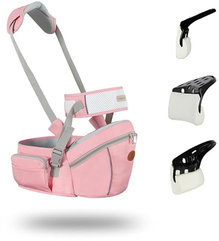 Baby höftstol baby midjepall för barn spädbarn småbarn med justerbar rem spänne ficka mjuk inre enorm förvaring (rosa)
