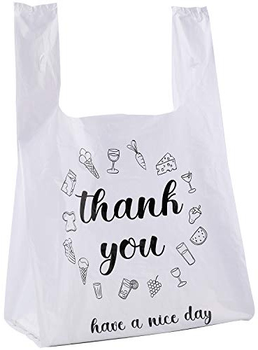 Foraineam 500 Ct Plastic Bags Thank You Reusable Grocery Bag - 13 x 7 x 21 inch, 15 mic, 0.6 mil T-shirts Carryout Shopping Bags