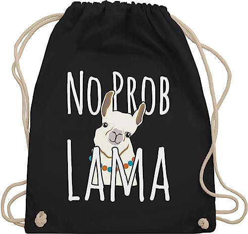 Turnbeutel Rucksack - Sprüche Statement mit Spruch - No Problama - weiß - Unisize - Schwarz - lama beutel+rucksack+mit+sprüchen sprueche beutel sprüchen spruechen stoffbeutel bedruckt sprüche,
