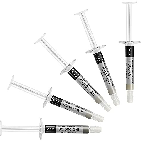 Tryuunion Diamond Polishing Compound, 5 Piece Lapping Paste 1500 to 80000 Grit, Lapping Compound Kit for Jewelry, Metal, Ring, Gemstone, Glass, Coin, 0.25 to 14 Micron, 5 Gram