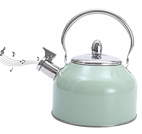 ENJY Tetera Hervidor De Agua para Fogón-Tetera De Acero Inoxidable con Silbato para Cocina Inducción Vitrocerámica -Vintage En Color Menta -2,5L (Color : Green, Size : 2.5L)