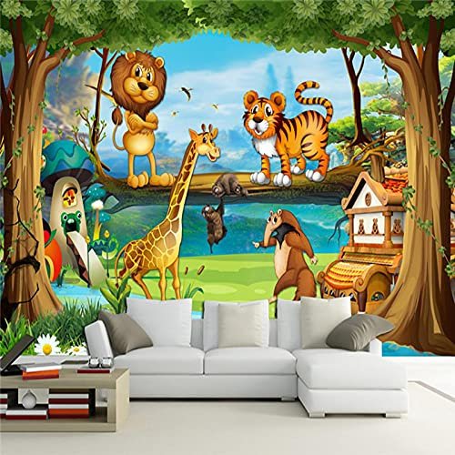 HDHGKYY 3D Wohnzimmer tapete Cartoon Wald Tierwelt löwe Tiger Giraffe Kind Junge Zimmer Schlafzimmer wandmalerei