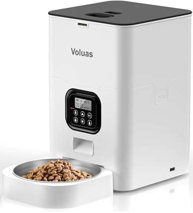 VOLUAS Automatic Pet Feeders for Cats and Dogs, Dry Food Dispenser with Desiccant Bag, Timed Cat Feeder, Programmable Portion Size Control 4 Meals Per Day, 10s Voice Recorder