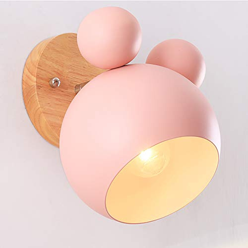 Mengjay E27 Wandlampe Kinder Schlafzimmer Kinderzimmer Wandleuchte Nachttischlampe Innen Wandleuchten Eisen Holz Wandlampen Verstellbar Küche Wandbeleuchtung Deko Decke Leuchte Flur Lampe (Rosa)