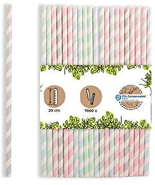 BIOZOYG Papier-Strohhalme 20 cm pastell gestreift I Ø 0,6 cm I nachhaltige Strohhalme für Feste & Gastro I biologisch abbaubar & plastikfrei I aus recycelten Materialien I 7000 Stück