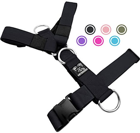 Robust Nylon Geflochten Anti-Zug Hundegeschirr, Verstellbar Brustgeschirr mit Neopren Gepolstert & Schnalle, Hunde Geschirr Zuggeschirr für Mittlere Große Hund Training Walken Laufen S,Schwarz