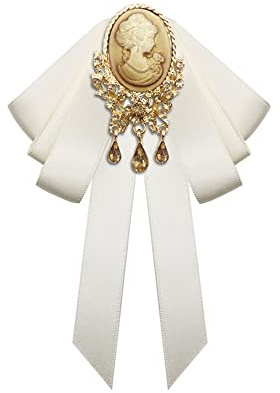 Viktorianische Kamee-Brosche mit Strasssteinen, für Damen und Mädchen, Vintage-Stil, Gothic-Anhänger, mit Seidenband, Fliege, Brosche, Anstecknadeln, Retro, 80er-, 90er-Jahre-Kleid-Zubehör