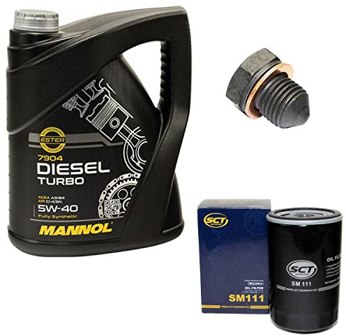 Motoröl Set 5W40 Diesel Turbo 5 Liter + Ölfilter SM111 + Ölablassschraube 12281
