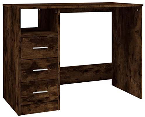 vidaXL Escritorio con cajones contrachapada Roble Ahumado 102x50x76 cm