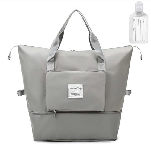 flintronic Reisetasche Damen, Faltbare Reisetasche, Sporttasche, Handgepäck Tasche, Wasserdicht Travel Bag Duffle Bag, Trainingstasche, Handtasche für Sport & Reisen (Mit 1 Gepäckanhänger)-Grau