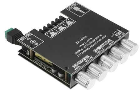 ZK-MT21 Scheda amplificatore Bluetooth 5.0, DC 12-24V, Scheda Amplificatore Audio Subwoofer Ad Alta Potenza a 2.1 Canali da 50W*2+100W, Ingresso AUX, per Altoparlanti fai da te da 15-100W