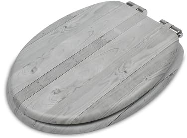 Addis Soft Close Oval shape Toilet Seat with adjustable quick release hinges and simple universal fixings, Oval shape, Printed Grey wood effect smooth hygienic easy clean finish
