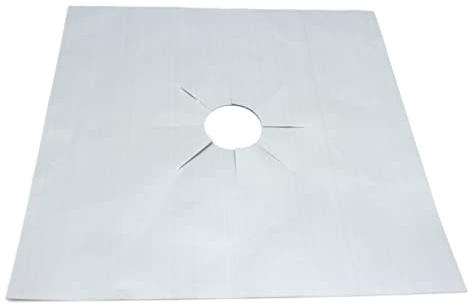 Feuille 27x27cm Protection de Plaque de Cuisson à Gaz | Trou Central Prédécoupé, Réutilisable et Facile à Nettoyer, Ptfe Résine Argenté, pour Four et Brûleur