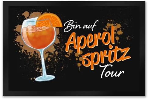 speecheese Cocktail Fußmatte XXL in 50x75 cm mit Spruch Bin auf Aperol Spritz Tour EIN lustiger Türvorleger für den Hausflur Alkohol Motiv originelle Fußabtreter Türmatte Frauen Aperolspritz