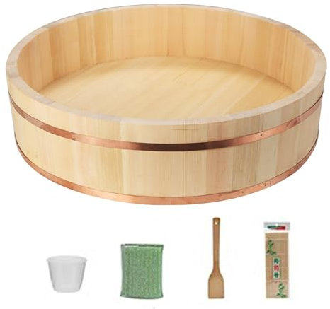 10 Größen Hölzernes Hangiri Sushi Reis-Mischschüssel Wanne Kupferbänder Japanisch Sushi Kühlschüssel Für Restaurants Küche, Kostenlose Sushi-Tools,27x8cm