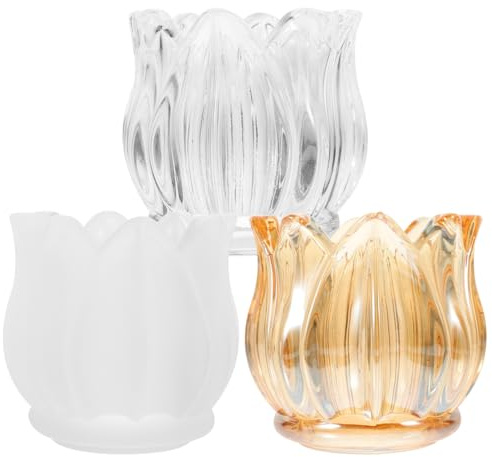 PRETYZOOM Bougeoir en Verre Tulipe Lot De 3 Supports pour Bougies Chauffe-Plat Photophore Verre Décoratif pour Table Mariage Maison Centre De Table 2.76 X 2.76 X 2.68 in