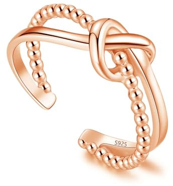 Loutade Silber Damen Ringe, 925 Sterling Silber Offen Verstellbar Ringe, Schlicht Liebesknoten Rose Gold Offen Ringe, Minimalist Stapelbar Knuckle Kreuzringe, Elegant Offener X Form Ringe Rose Gold