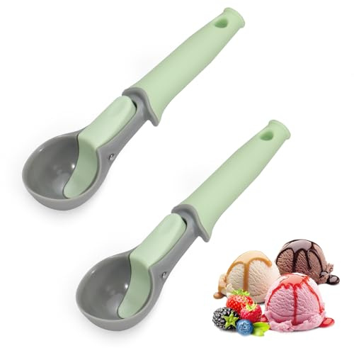 2 Ice Cream Scoop with Trigger Ice Cream Scooper and Comfortable Handle Perfect for Frozen Yogurt, Gelatos, Sundaes Green