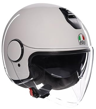 AGV - ETERES E2206, Casco da Moto Jet Unisex, Casco Moto Open Face con Anello Antifurto, Visiera Antigraffio e Anti-UV, Tecnologia con Assorbimento Istantaneo del Sudore, Materia White, XXL