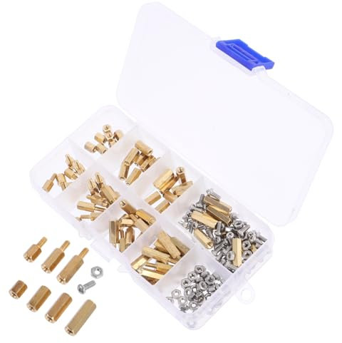 OUNONA 180stücke Messing Abstandshalter Set Mit Schrauben Und Muttern Kupfer Säule Sortiment in Transparenter Box Teile Various Kupfer Spalte Standoff