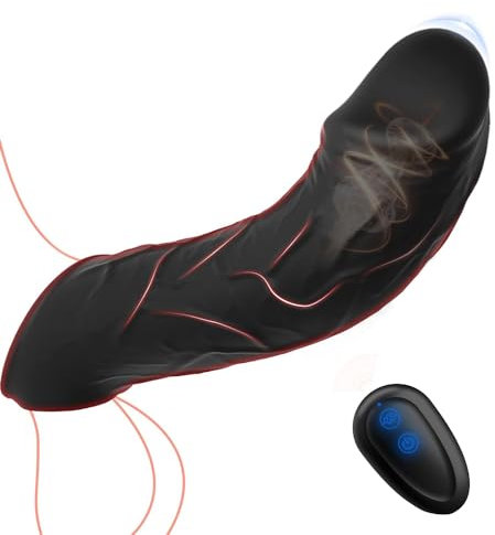 GKLWEJ Guaine E Prolunghe, Anello Vibrante per il Pene in Silicone con 10 Modalità di Vibrazione, Pén е Ingrandimento Exténder Fallico Vibratoreper, Dildo Realistici Sex Toys per Uomo Nero