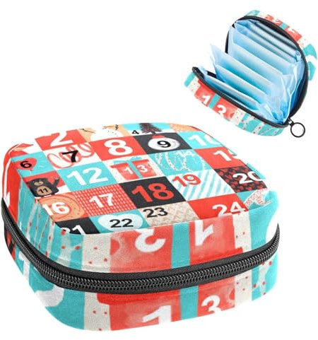 Damenbinden-Aufbewahrungsbeutel für Damen, große Kapazität, Menstruationspad-Tasche, quadratischer Weihnachtskalender, Menstruationstaschen, Tampon-Sammelhalter, Geldbörse