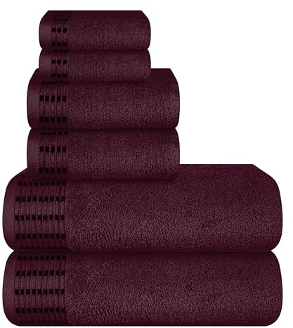 MALLONI Home Ultra Soft 6er-Pack Baumwoll-Handtuch-Set, enthält 2 übergroße Badetücher 70 x 140 cm, 2 Handtücher 40 x 60 cm und 2 Waschbetten 30 x 30 cm, Burgunderrot