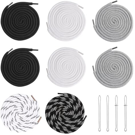 FIHODONE 8 PCS Drawstring Cord Replacement,140 cm Universal Cotton Drawstrings with 4 Threader,Waist String Hoodie Hood Cord,Thick Rope Laces for Jackets,Hoodies,Sweatpants,Shoes Coats