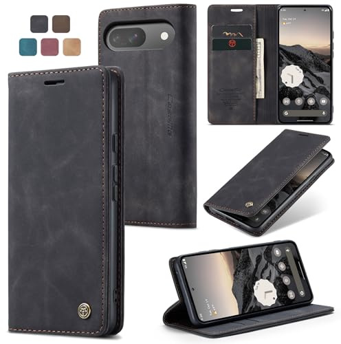 Cracedily Handyhülle für Google Pixel 9 / Pixel 9 Pro Hülle, Klapphülle Premium Lederhülle Klappbar Flip Case Tasche Magnet Kartenfach Standfunktion Klapphülle Schutzhülle Handyhülle, Schwarz