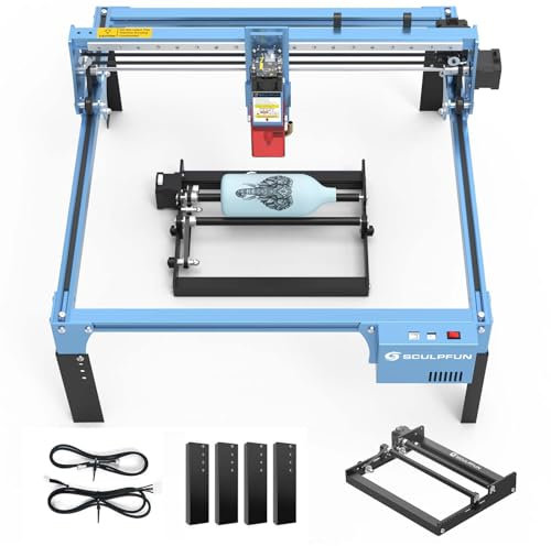 SCULPFUN 10W Laser Graviermaschine mit 360° Rotierende Walze CNC DIY Lasergravierer und Laserschneider Grenzwert hochpräzise Lineargleitschiene in Industriequalität X-Achse