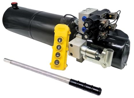 Flowfit Doppeltwirkende, doppeltwirkende Hydraulik-Magnetspule, 24 V Gleichstrom, 1,6 kW, mit 15 l Stahltank und Handpumpe