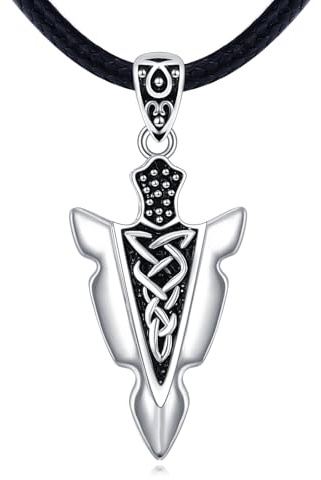 VONALA Pfeilspitze Halskette 925 Sterling Silber Pfeil Wölfin/Löwe/Wikinger Kette speer Anhänger Wolf Wikinger Schmuck Geschenk für Herren Frauen Unsex