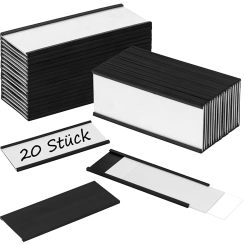 Meetory Etiquetas Magnéticas 100 mm x 40 mm, 20 Unidades, Perfil en C Con Inserto de Papel y Lámina Protectora - Para Estante de Metal, Taquilla y Pizarra Blanca