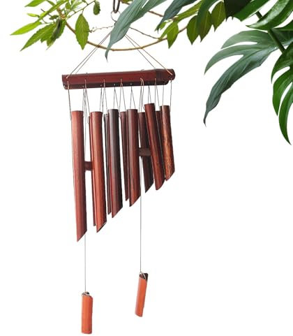 Windspiel, handgefertigt, aus , melodisches Windspiel, 12 Röhren, entspannendes Klangspiel, kompaktes Holzwindspiel für Meditation oder Studium, für Garten, Terrasse, Schlafzimmer oder Wohnzimmer